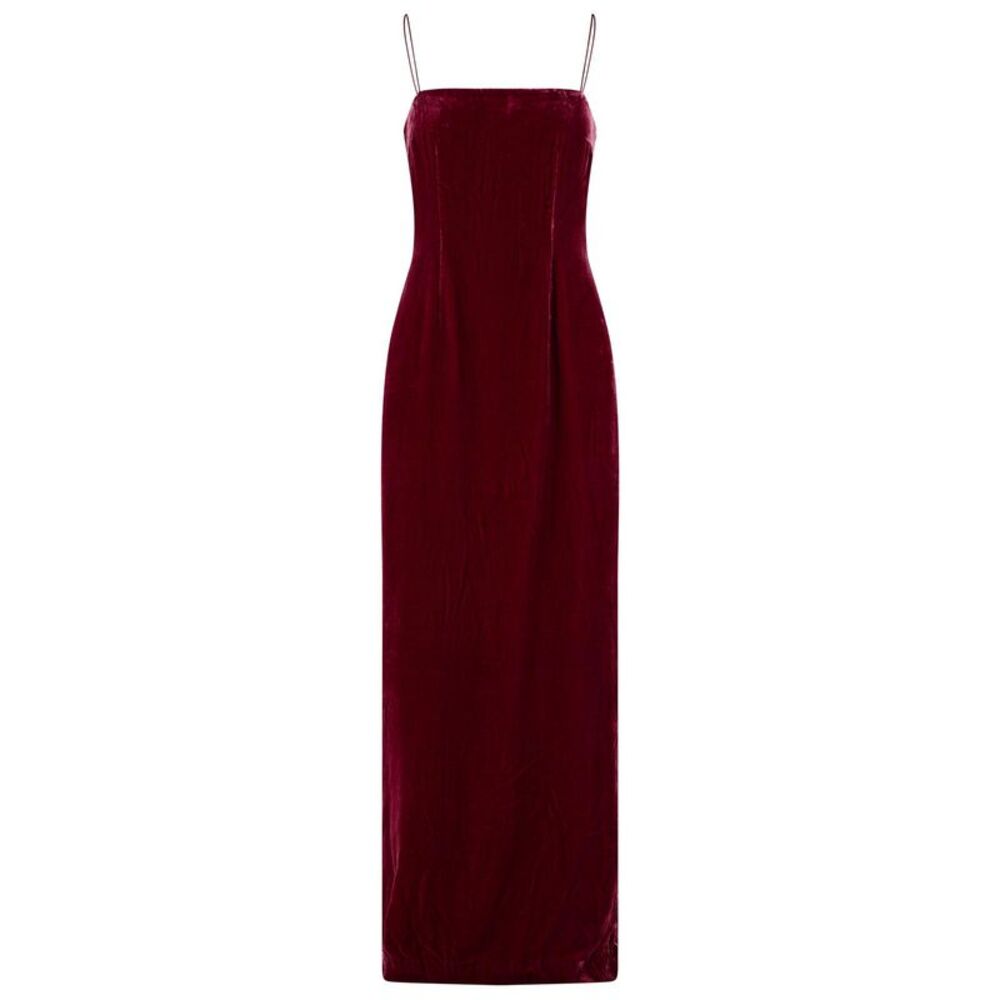 Rotate Burgundy Silk Velvet Maxi Dress Women